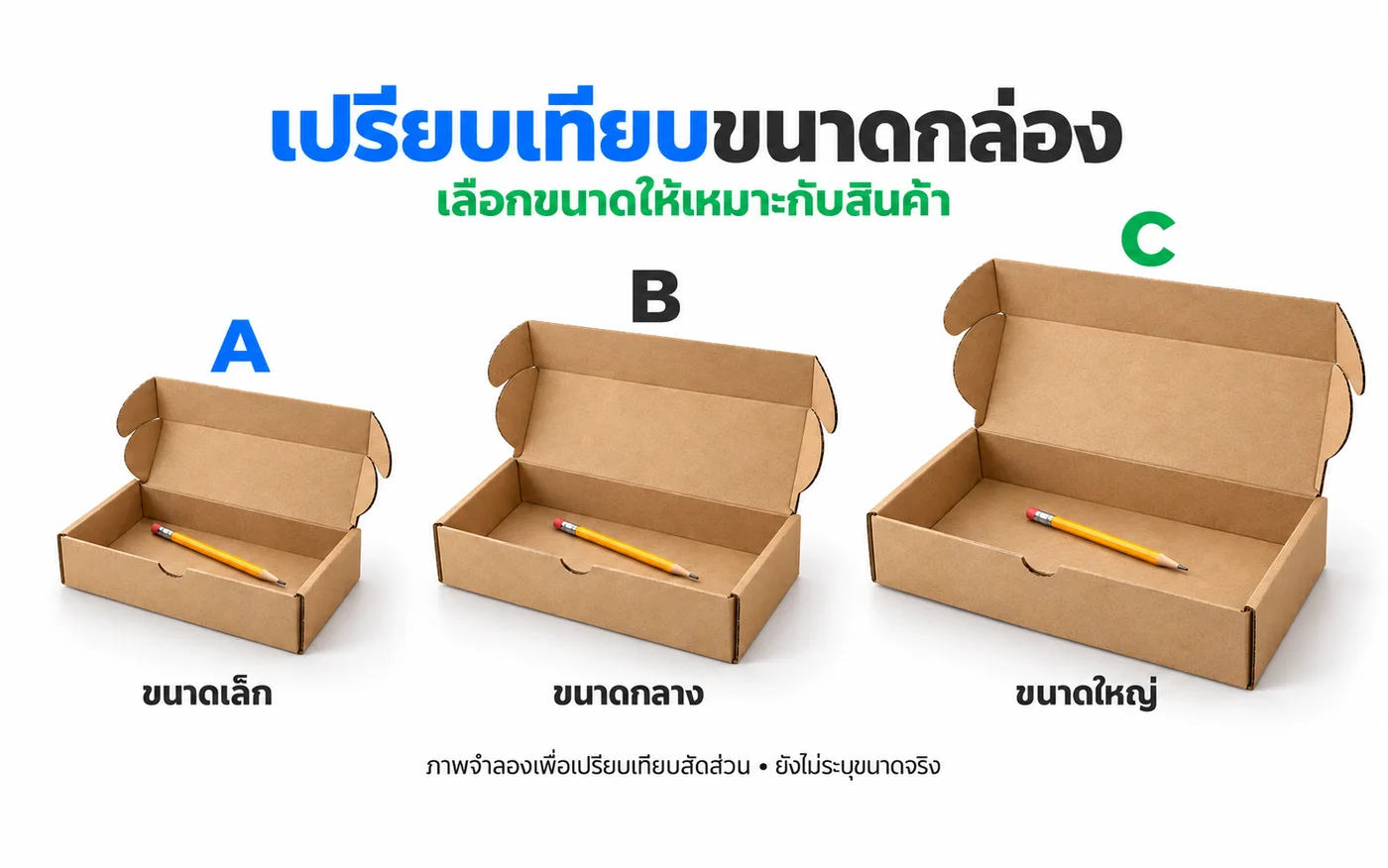 เปรียบเทียบกล่องหูช้าง 3 ขนาด เล็ก กลาง ใหญ่