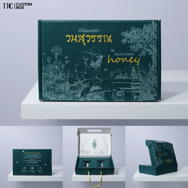 กล่องลูกฟูกพิมพ์โลโก้ แบรนด์ วนสุวรรณ honey