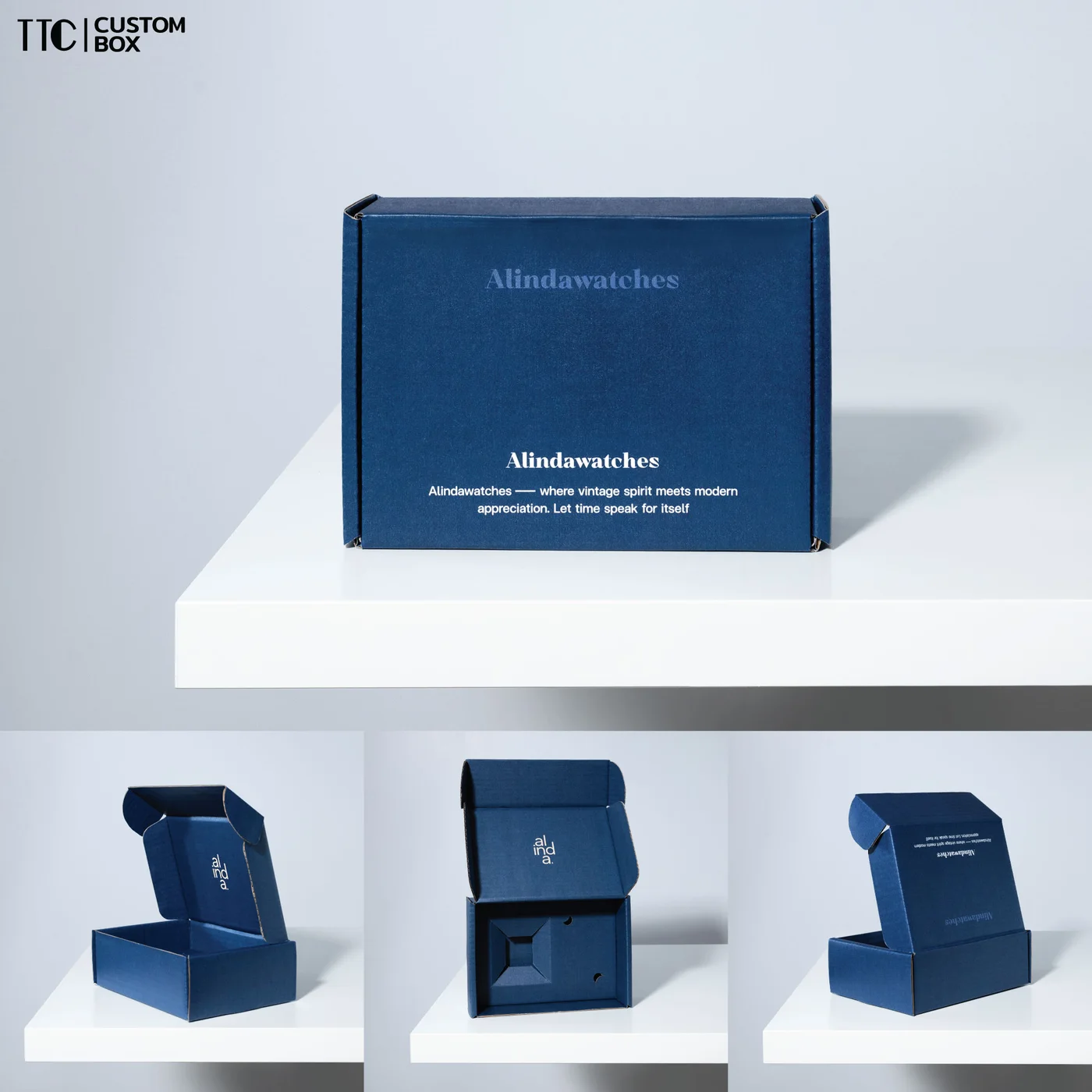 กล่องหูช้างพิมพ์พื้นสีกรมท่า · งาน Alindawatches