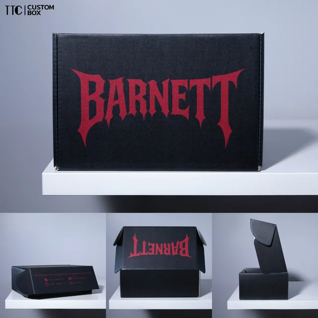 กล่องหูช้างดำด้าน พิมพ์โลโก้สีแดง งาน Barnett