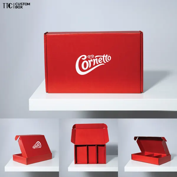 กล่องลูกฟูกพิมพ์แดงทั้งใบ งาน Cornetto